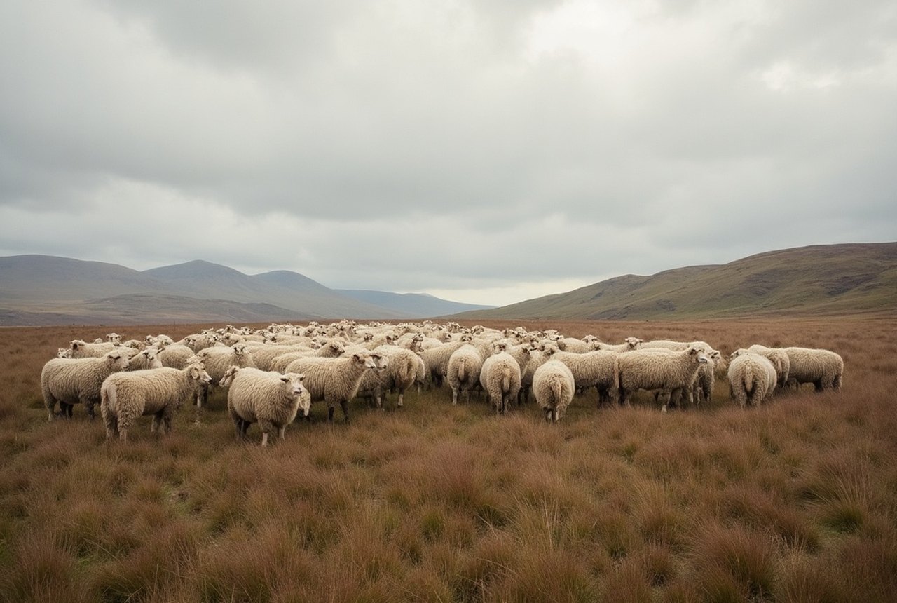 Lammermuir hill flock on open moorland — hill and sea section