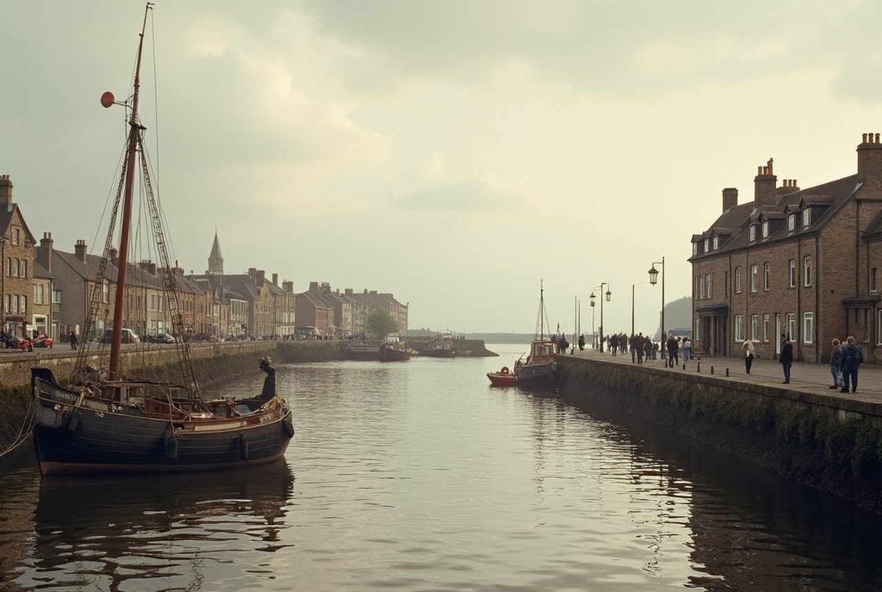 Historic photograph of North Berwick harbour with fishing boats