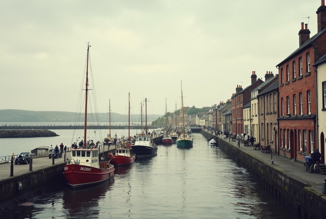 View of Dunbar harbour from the High Street end