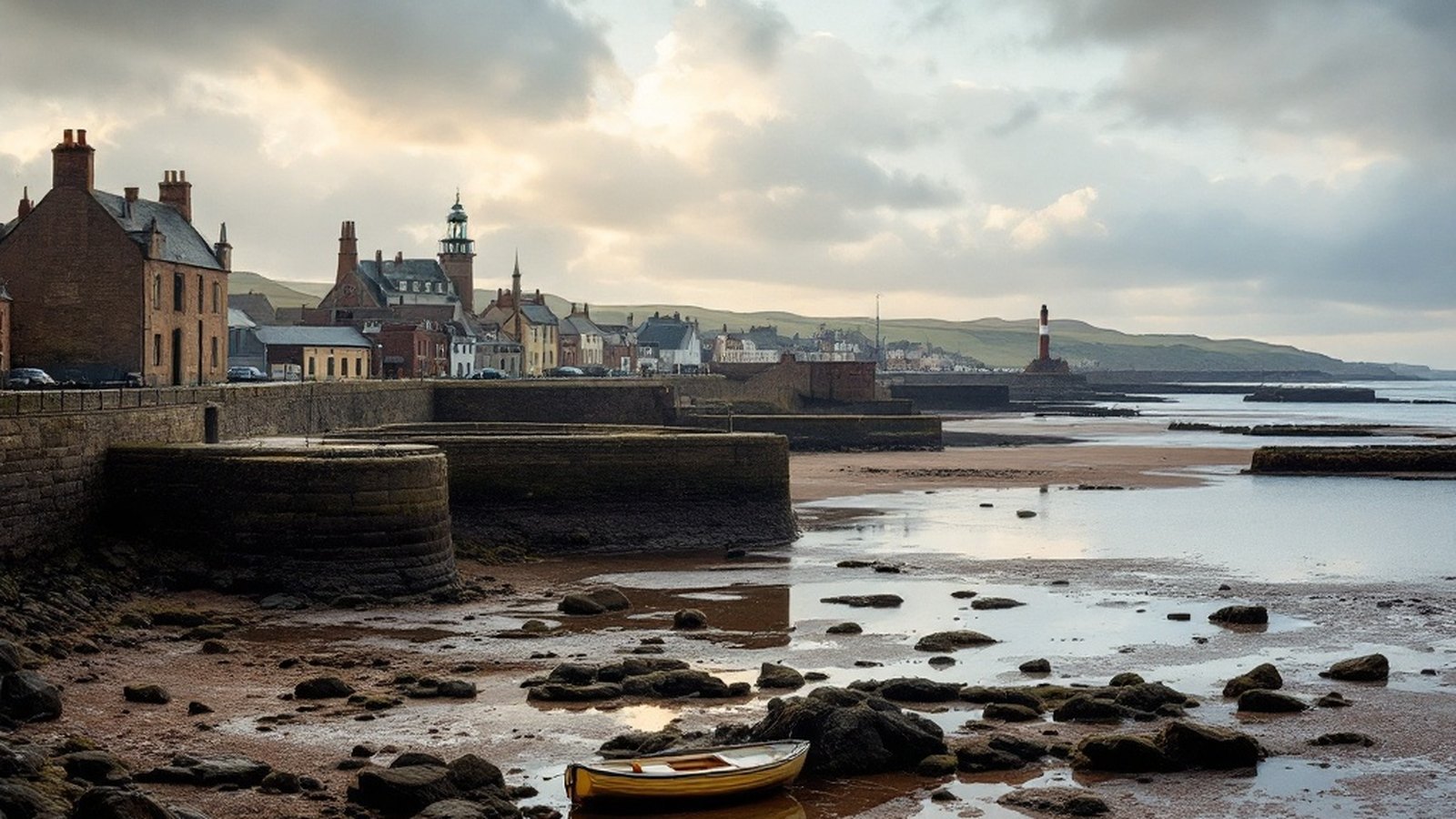 Victoria Harbour, Dunbar: stonework and harbour mouth, ideally at low tide