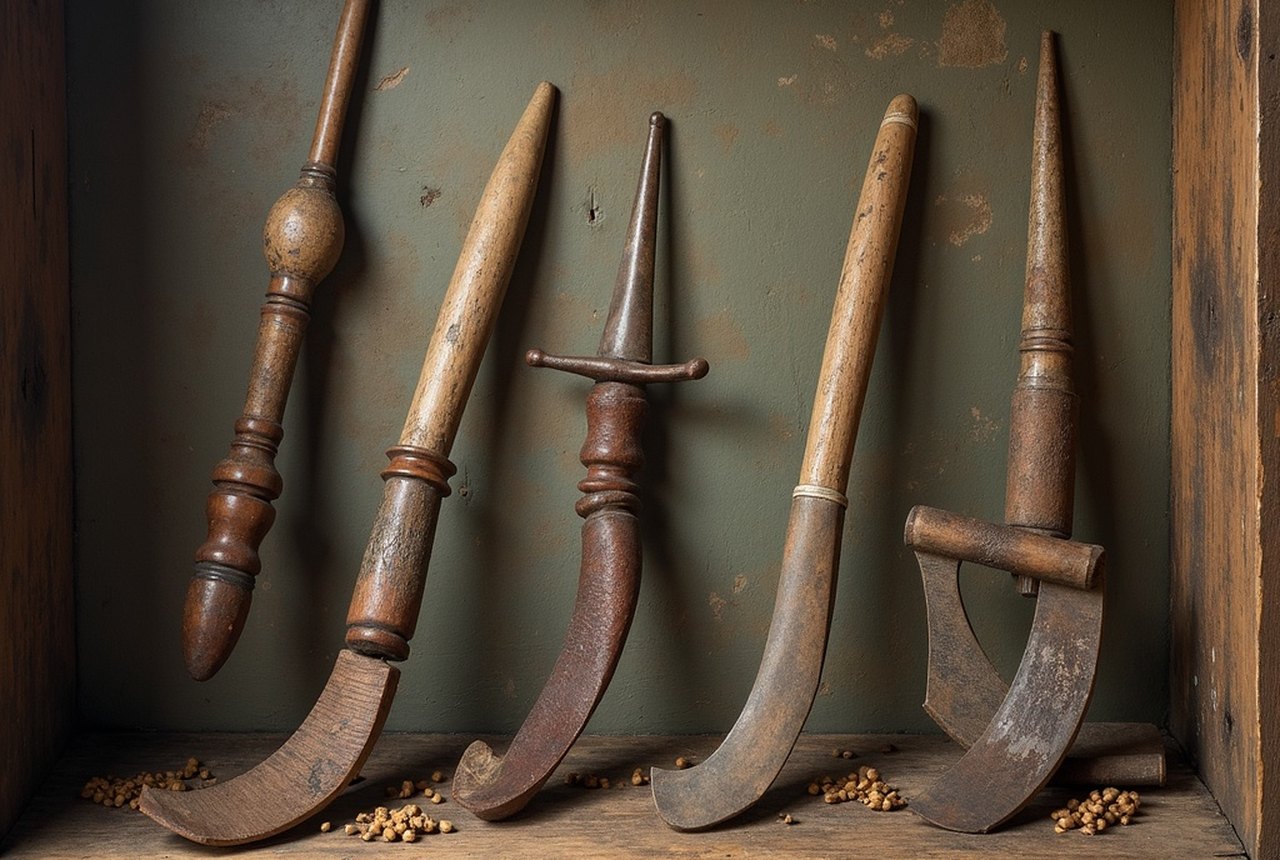 Gutting tools (knife, net-needle, cooper's adze) from Coastal Communities Museum collection