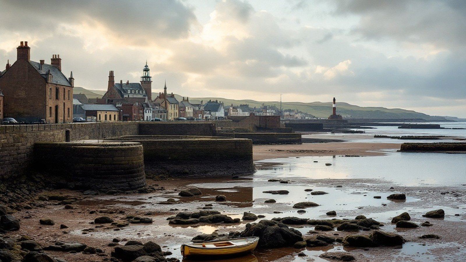 Victoria Harbour, Dunbar: stonework and harbour mouth, ideally at low tide