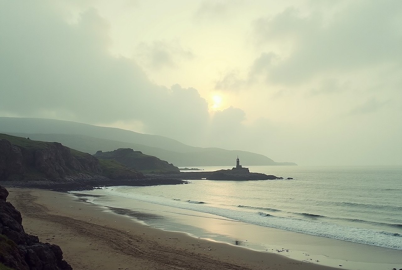 Fidra island from Yellowcraigs beach, tower visible