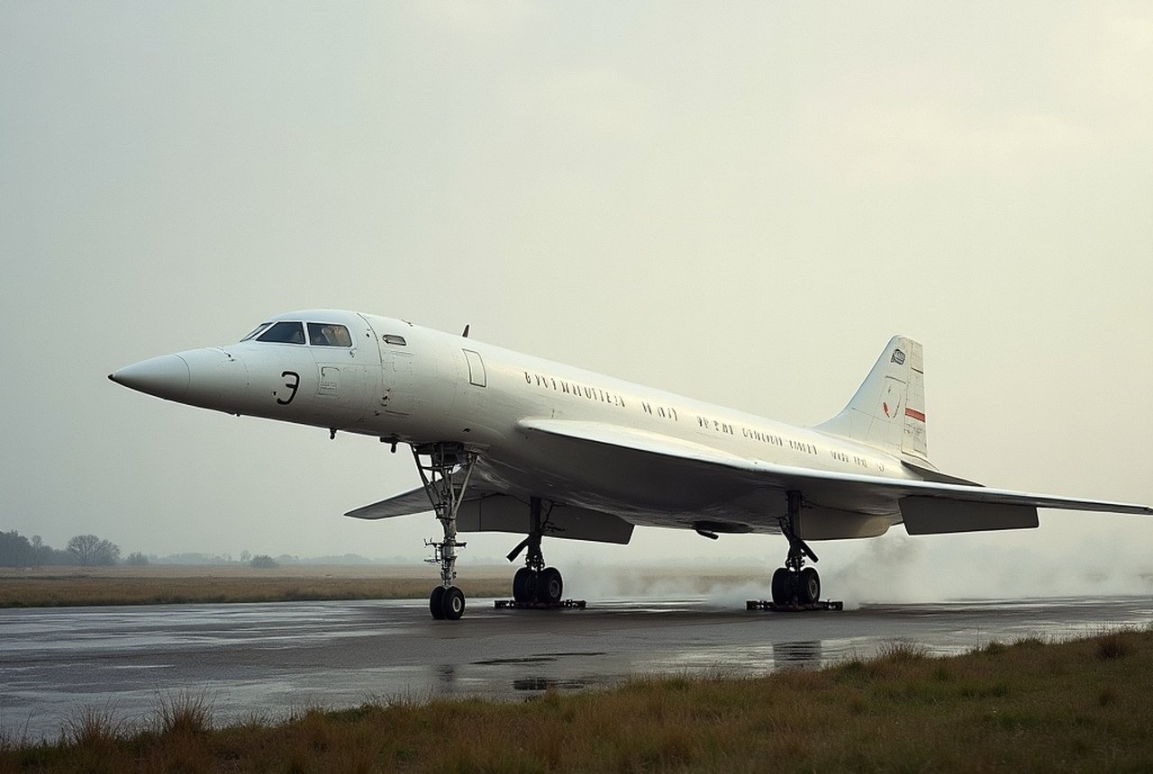 Concorde G-BOAA on the ground at East Fortune, full-length side view