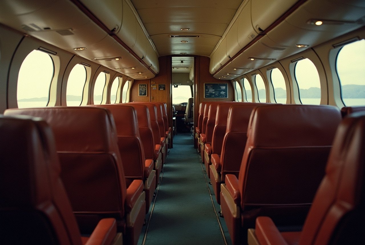 Interior of a Concorde cabin showing rows of seats