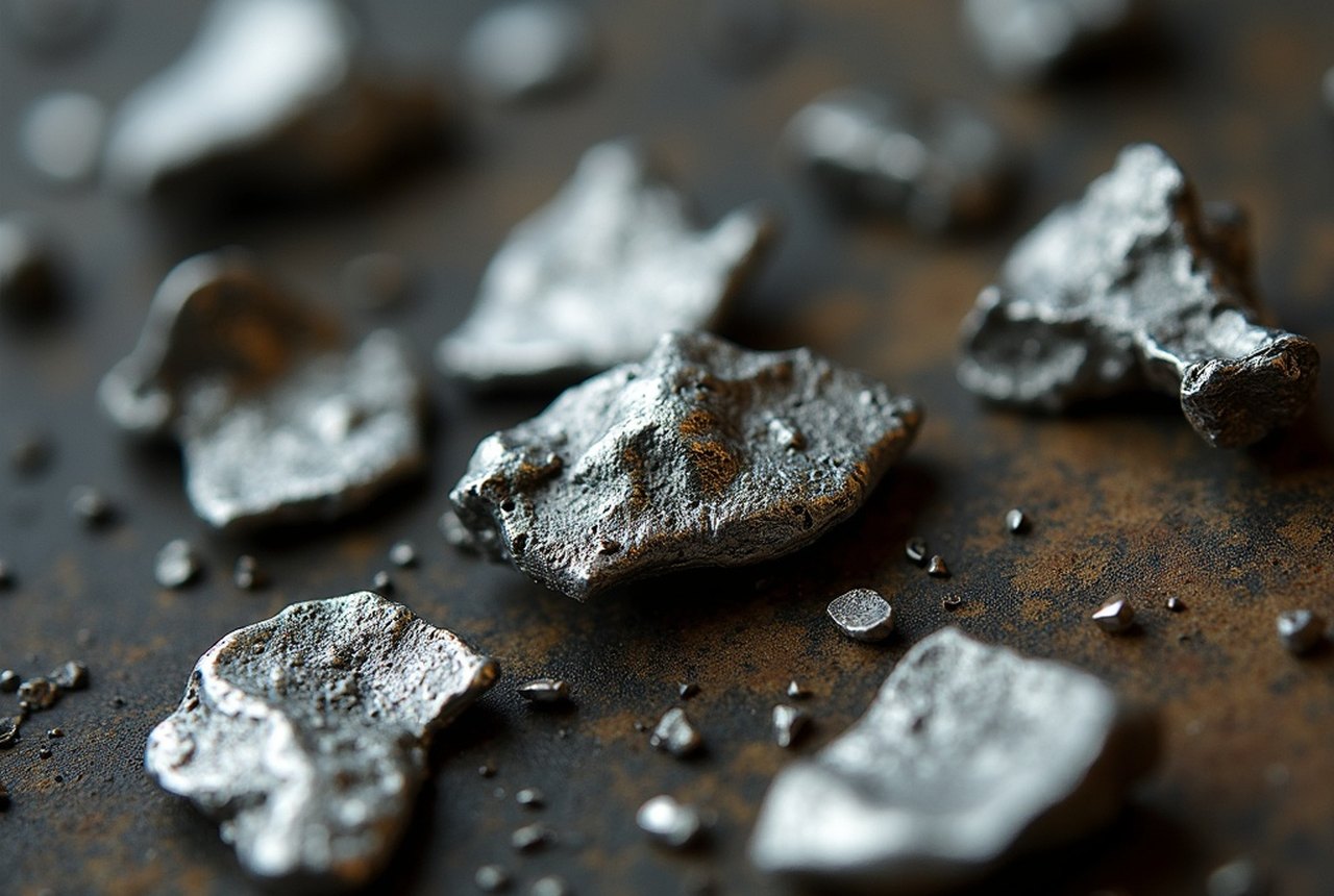 Close detail of crushed/folded silver pieces from the hoard